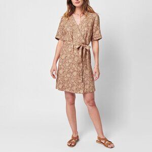 NWT Faherty Ashley Dress Women’s Size Medium Brown Floral 100% Linen Wrap Belted